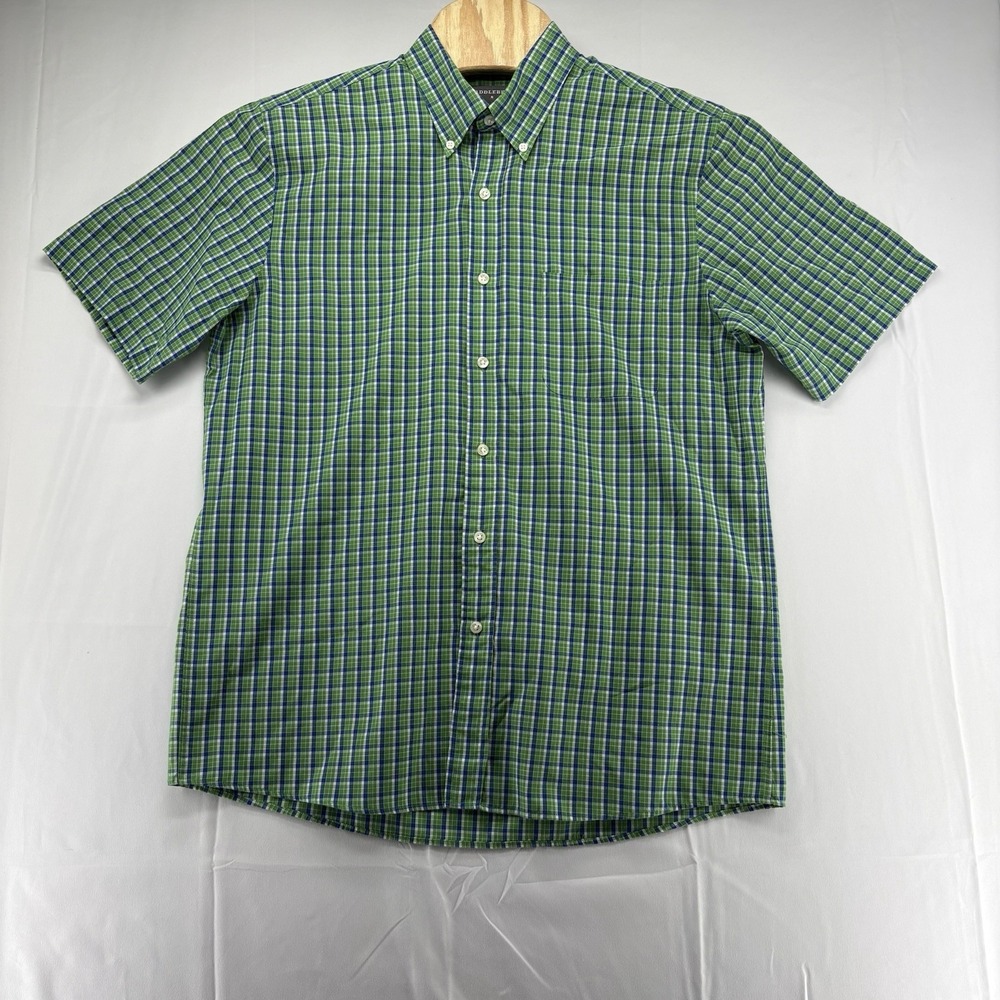 Saddlebred Shirt Mens‎ Large Green Striped Short Sleeve Button Down Easy Care